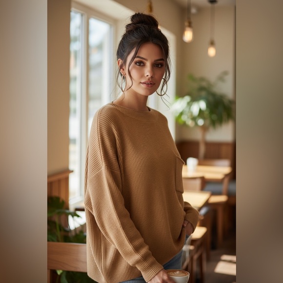 Blu pepper knit mock neck sweater. Size Large   Medium Brown - Picture 10 of 10